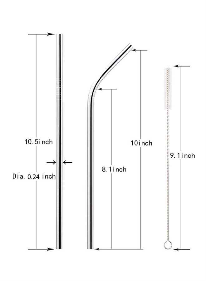 10-Piece Stainless Steel Drinking Straw Set Silver 26.7x0.6centimeter - Image 5